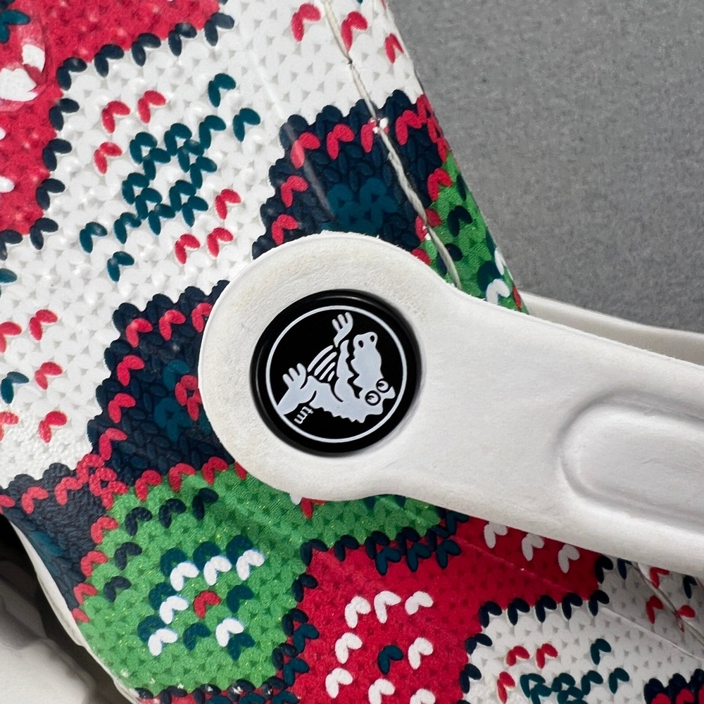 Crocs Classic Lined Clog Mens 13 White Fair Isle Holiday Christmas Pixel Jibbitz - Picture 3 of 16